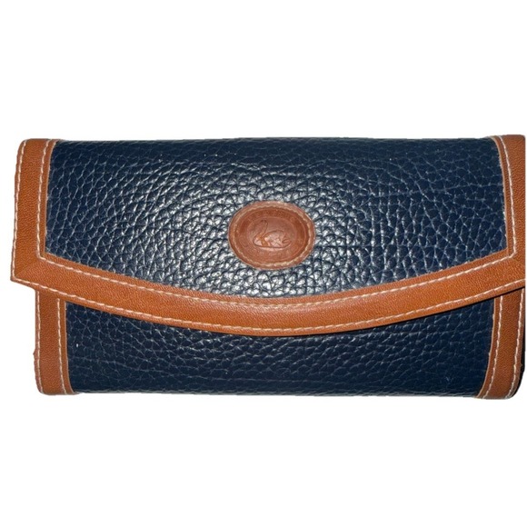 Dooney & Bourke Handbags - Vintage Dooney & Bourke All Weather Leather Navy Pebbled Wallet Checkbook